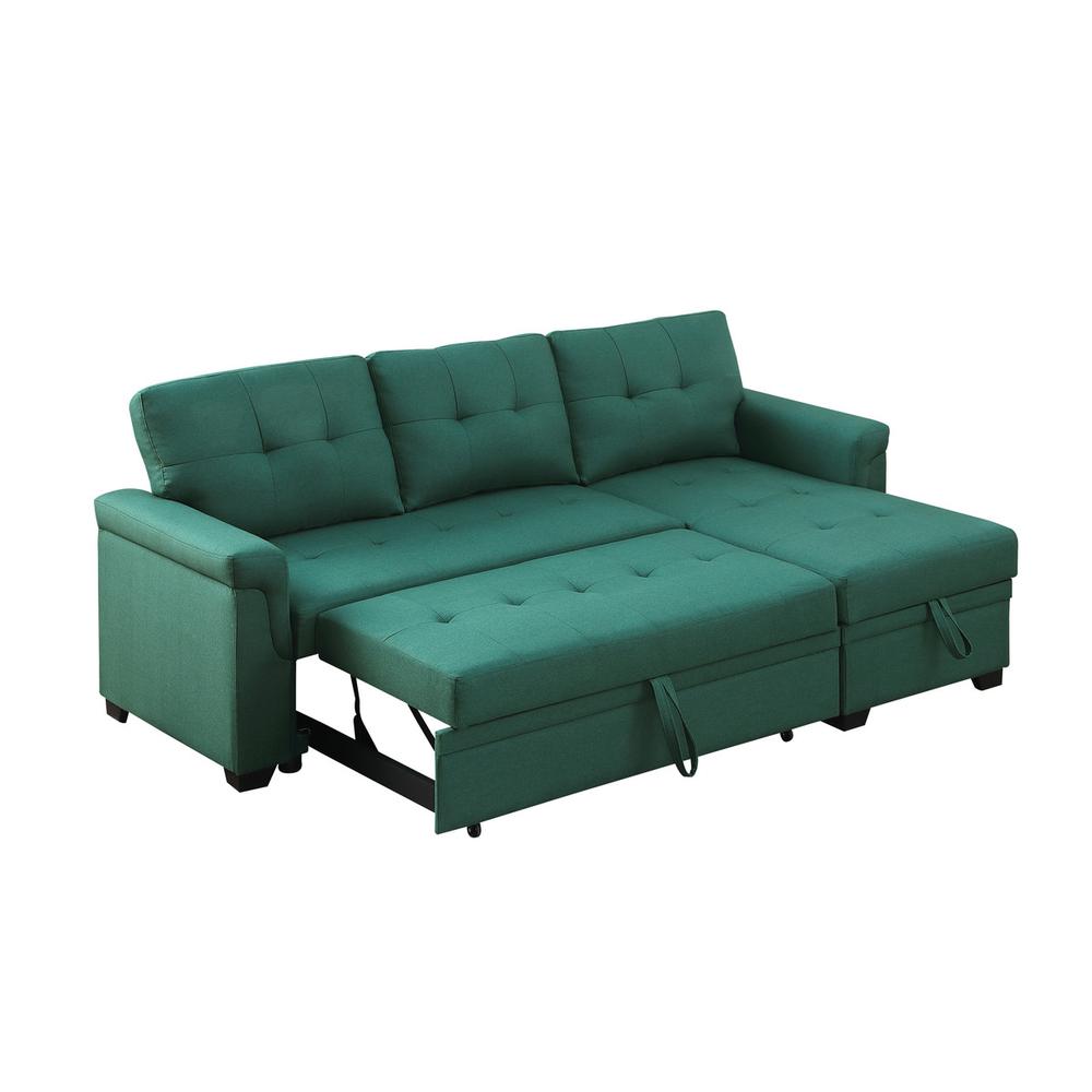 Lucca Green Linen Reversible Sleeper Sectional Sofa with Storage Chaise. Picture 2