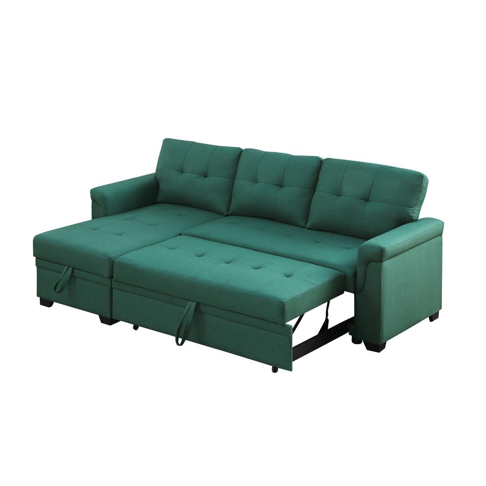 Lucca Green Linen Reversible Sleeper Sectional Sofa with Storage Chaise. Picture 4