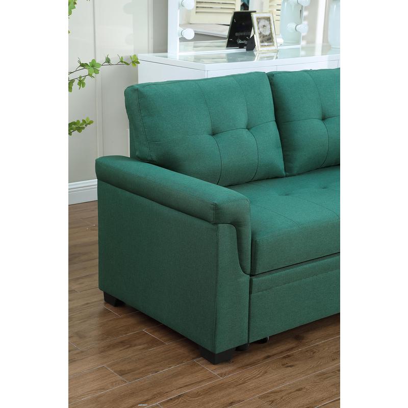 Lucca Green Linen Reversible Sleeper Sectional Sofa with Storage Chaise. Picture 12