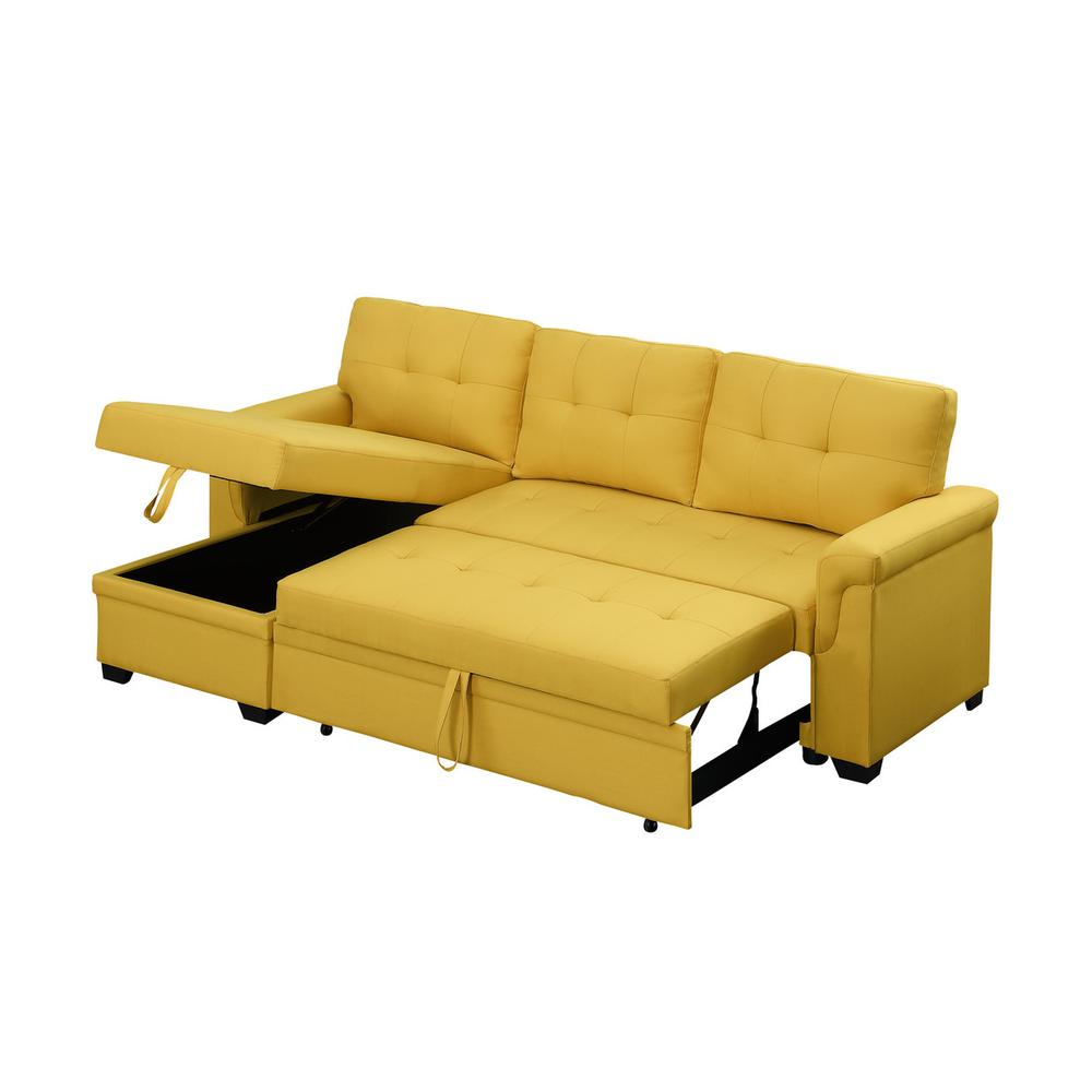 Lucca Yellow Linen Reversible Sleeper Sectional Sofa with Storage Chaise. Picture 4