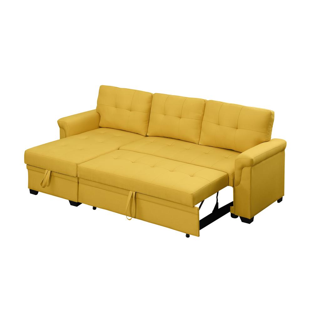Lucca Yellow Linen Reversible Sleeper Sectional Sofa with Storage Chaise. Picture 3