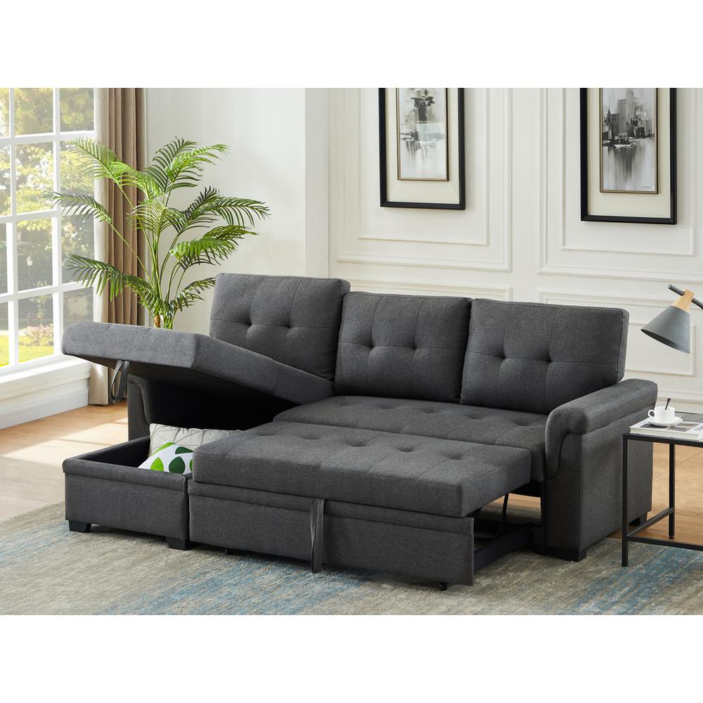 Destiny Dark Gray Linen Reversible Sleeper Sectional Sofa with Storage Chaise. Picture 6