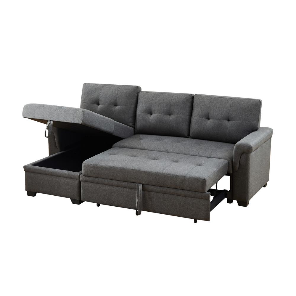 Lucca Dark Gray Linen Reversible Sleeper Sectional Sofa with Storage Chaise. Picture 3