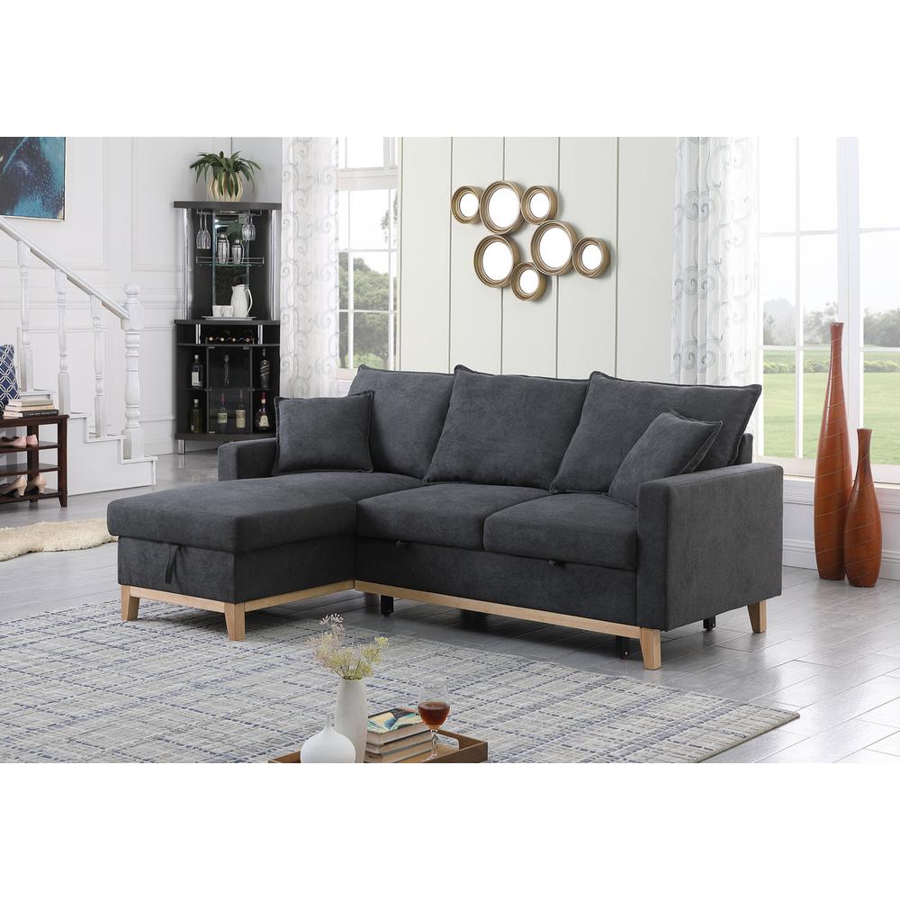 Colton Dark Gray Woven Reversible Sleeper Sectional Sofa with Storage Chaise. Picture 10