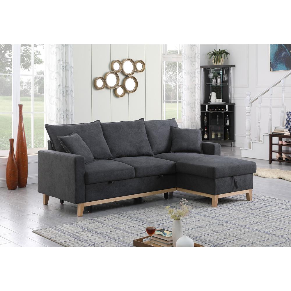 Colton Dark Gray Woven Reversible Sleeper Sectional Sofa with Storage Chaise. Picture 7
