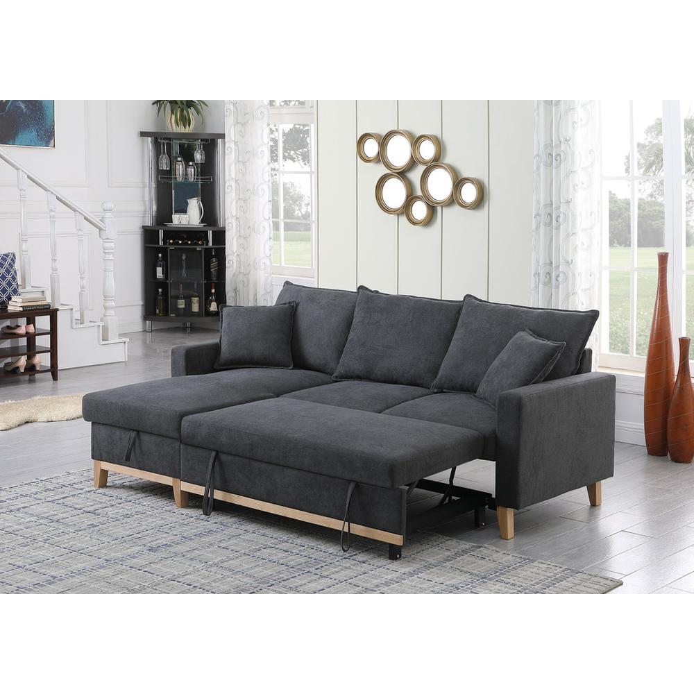 Colton Dark Gray Woven Reversible Sleeper Sectional Sofa with Storage Chaise. Picture 8