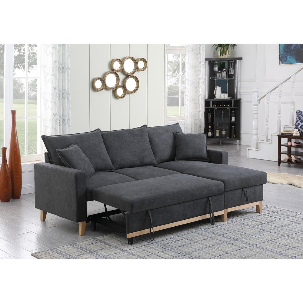 Colton Dark Gray Woven Reversible Sleeper Sectional Sofa with Storage Chaise. Picture 9