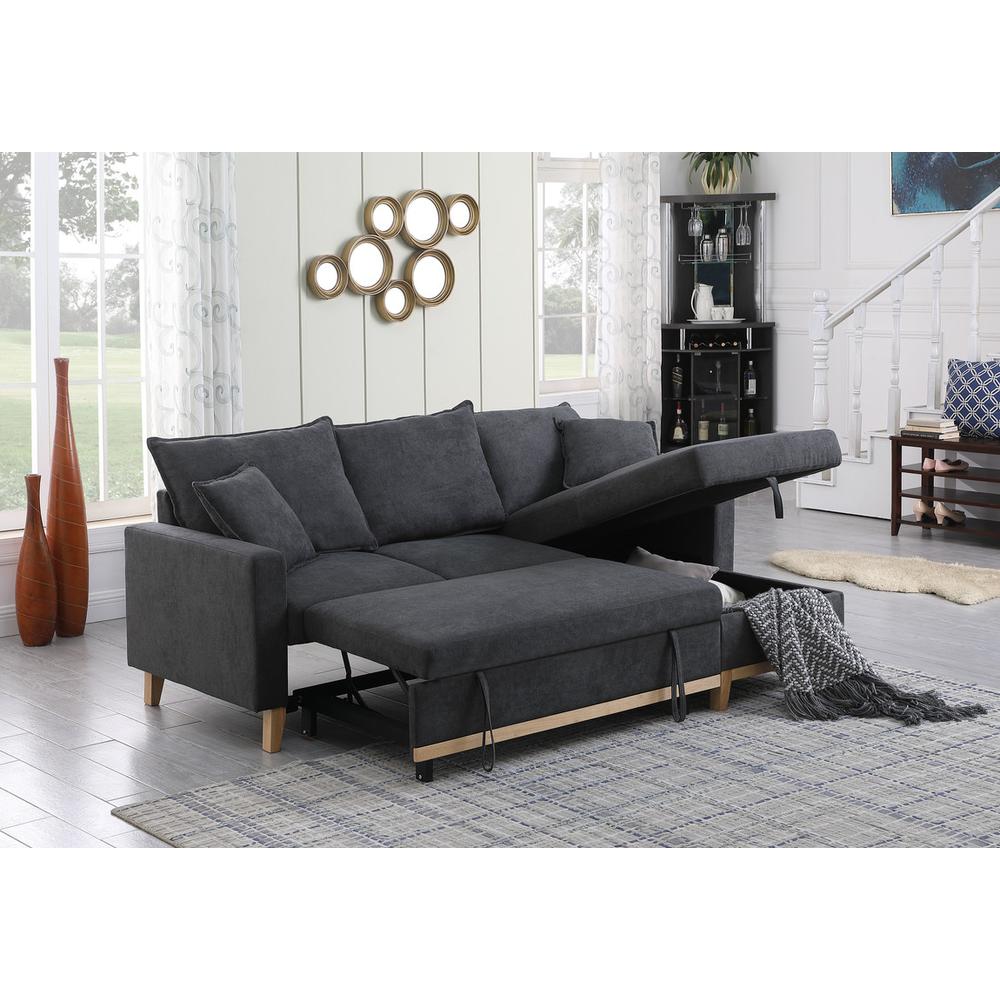 Colton Dark Gray Woven Reversible Sleeper Sectional Sofa with Storage Chaise. Picture 11