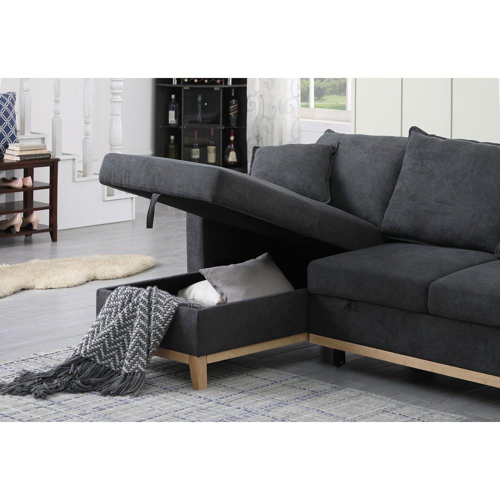 Colton Dark Gray Woven Reversible Sleeper Sectional Sofa with Storage Chaise. Picture 12
