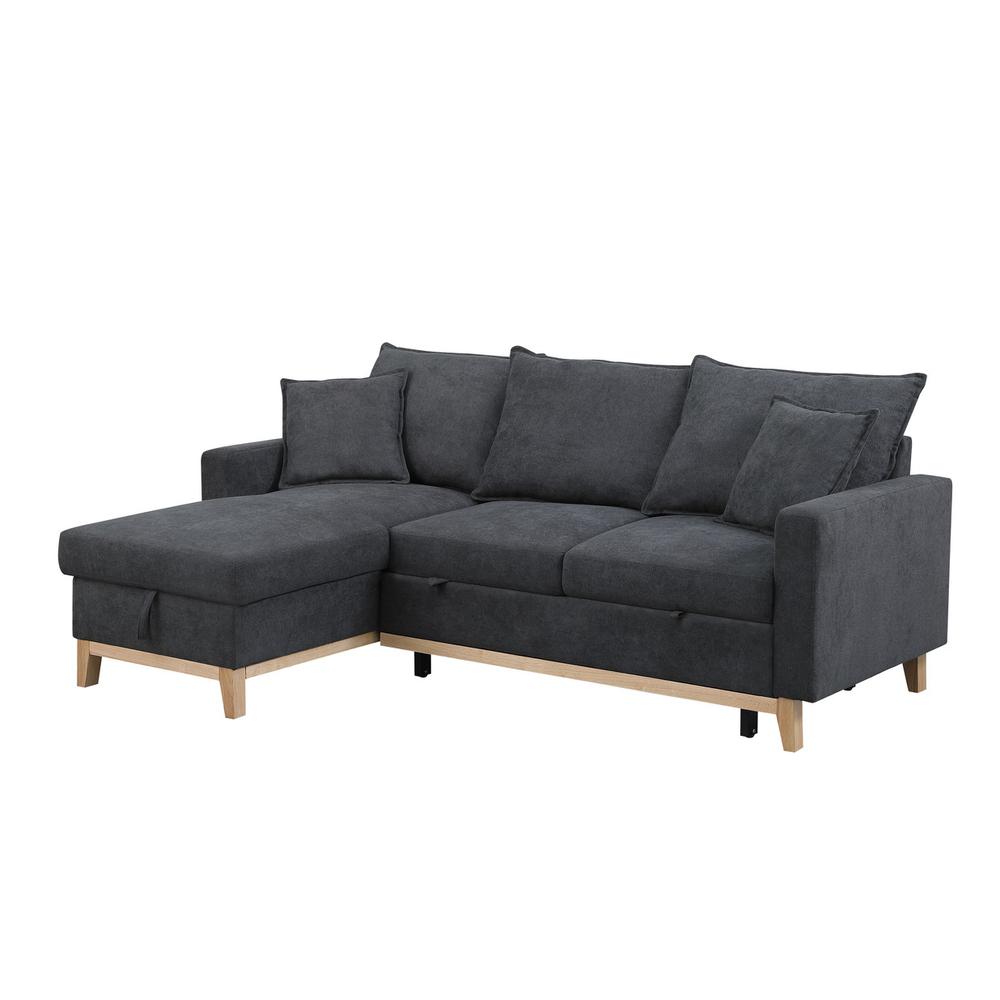 Colton Dark Gray Woven Reversible Sleeper Sectional Sofa with Storage Chaise. Picture 1