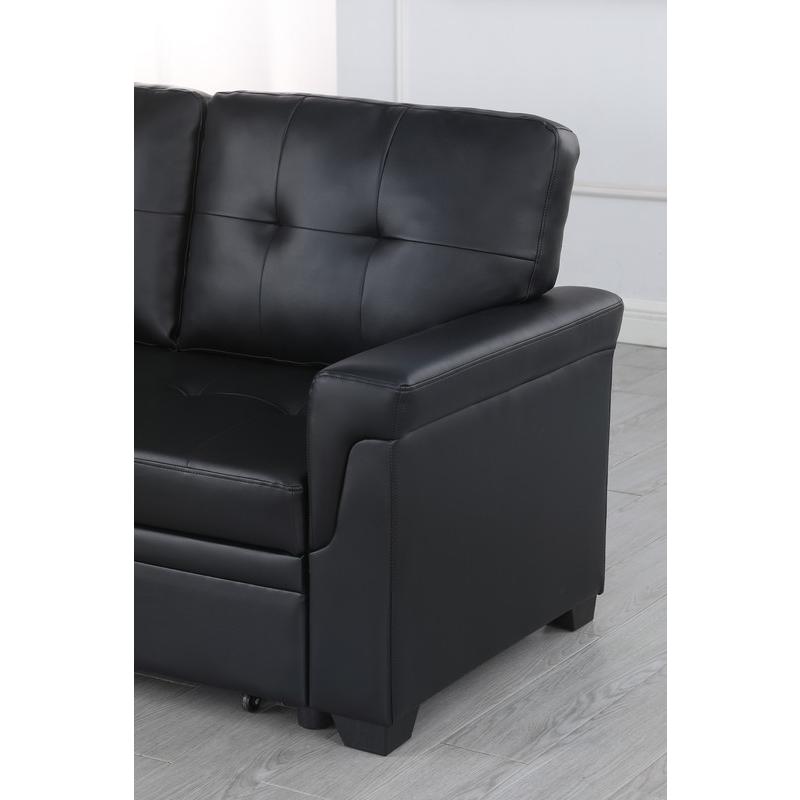 Lexi Black Synthetic Leather Modern Reversible Sleeper Sectional Sofa with Storage Chaise. Picture 9