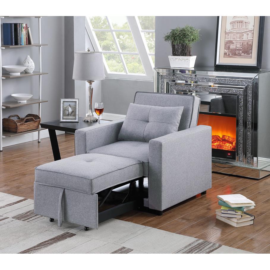 Zoey Light Gray Linen Convertible Sleeper Chair with Side Pocket. Picture 6