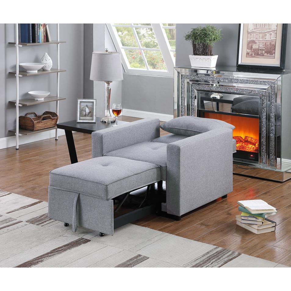 Zoey Light Gray Linen Convertible Sleeper Chair with Side Pocket. Picture 4