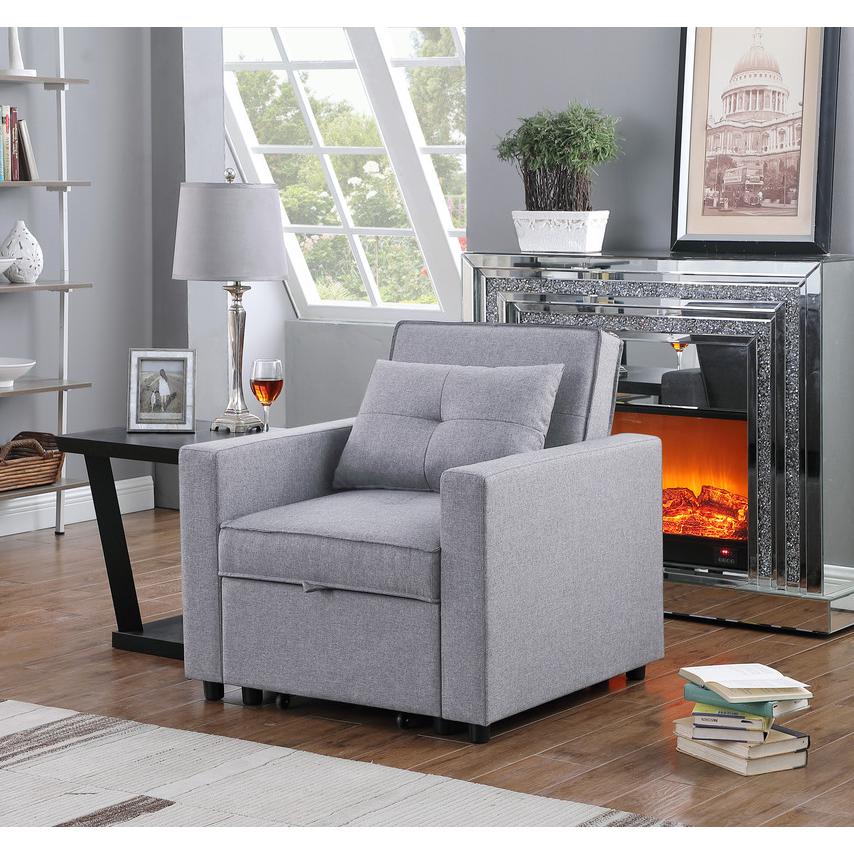 Zoey Light Gray Linen Convertible Sleeper Chair with Side Pocket. Picture 5