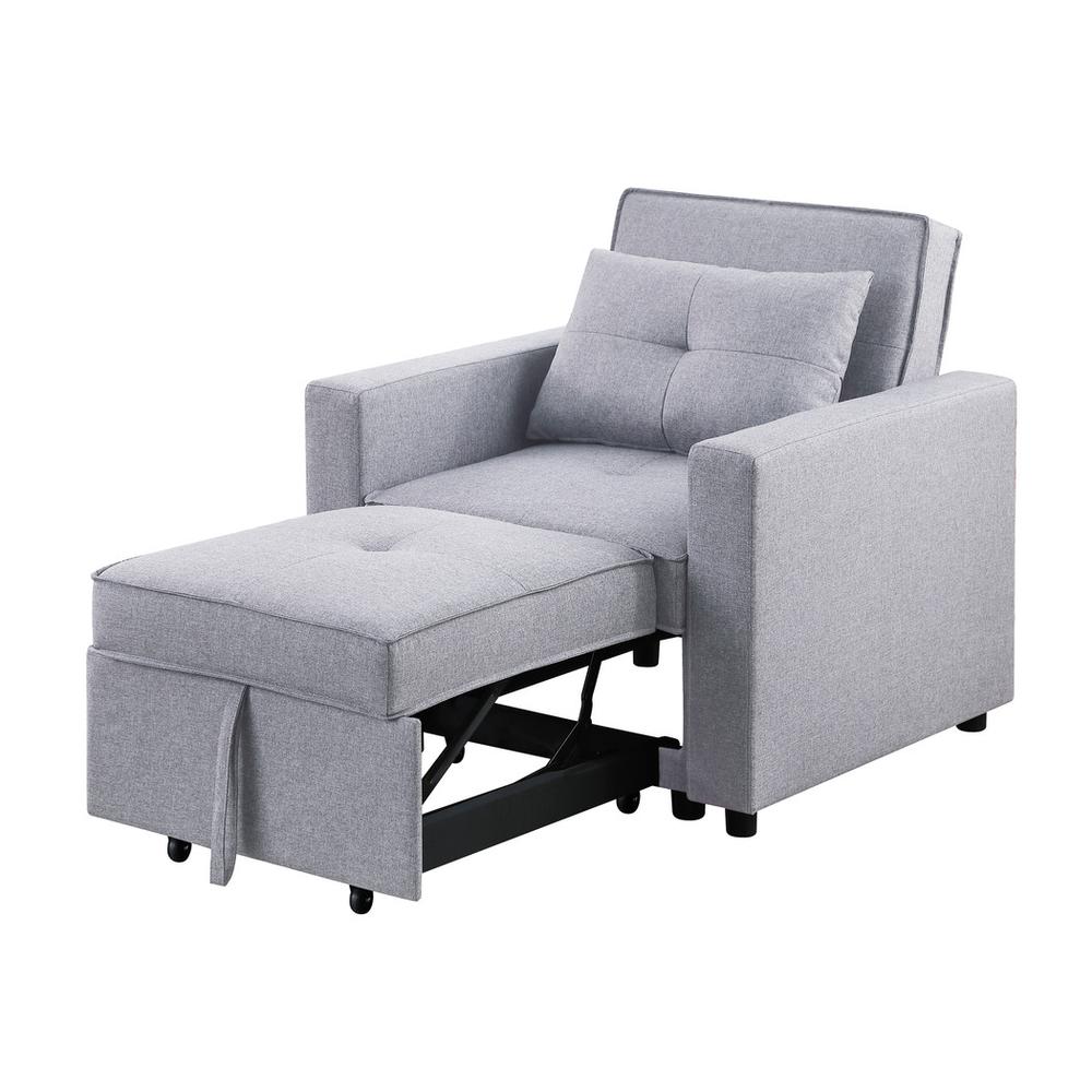 Zoey Light Gray Linen Convertible Sleeper Chair with Side Pocket. Picture 1