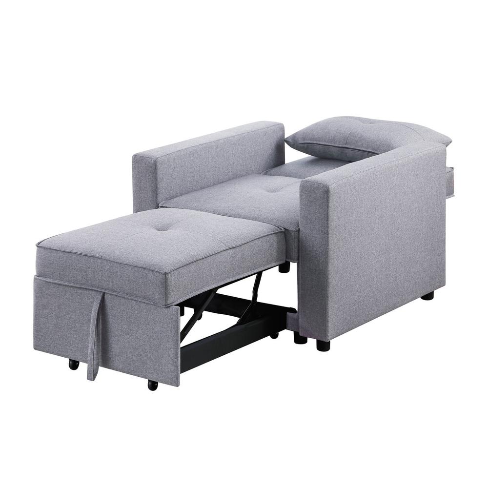 Zoey Light Gray Linen Convertible Sleeper Chair with Side Pocket. Picture 2
