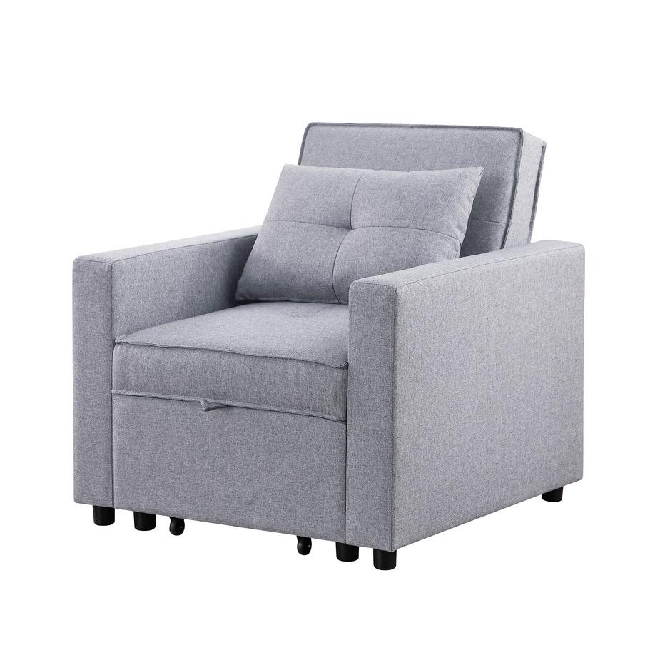 Zoey Light Gray Linen Convertible Sleeper Chair with Side Pocket. Picture 3