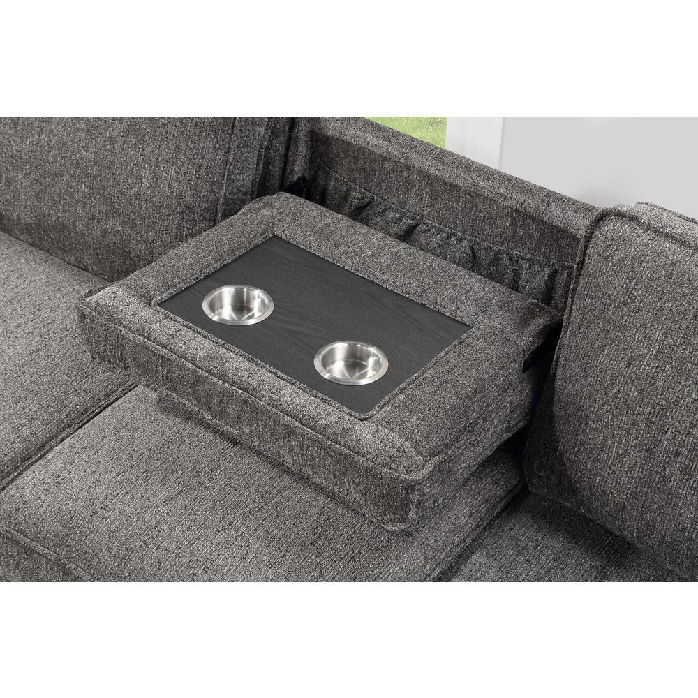 Estelle Dark Gray Fabric Reversible Sleeper Sectional with Storage Chaise Drop-Down Table 2 Cup Holders and 2 USB Ports. Picture 7