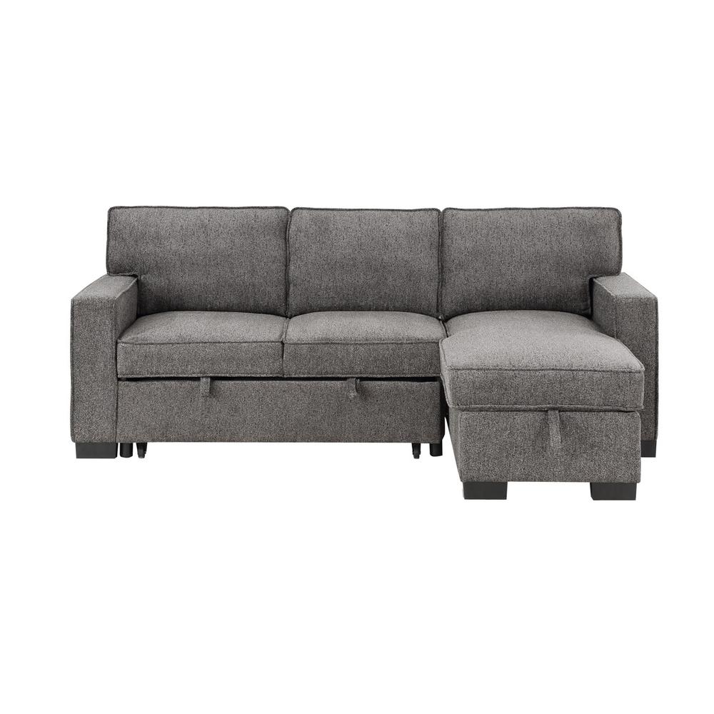 Estelle Dark Gray Fabric Reversible Sleeper Sectional with Storage Chaise Drop-Down Table 2 Cup Holders and 2 USB Ports. Picture 5
