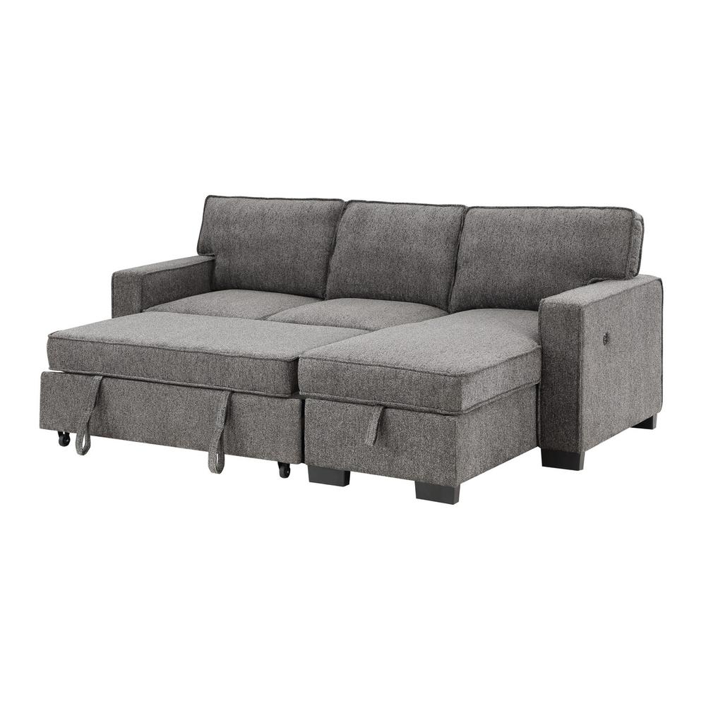 Estelle Dark Gray Fabric Reversible Sleeper Sectional with Storage Chaise Drop-Down Table 2 Cup Holders and 2 USB Ports. Picture 6