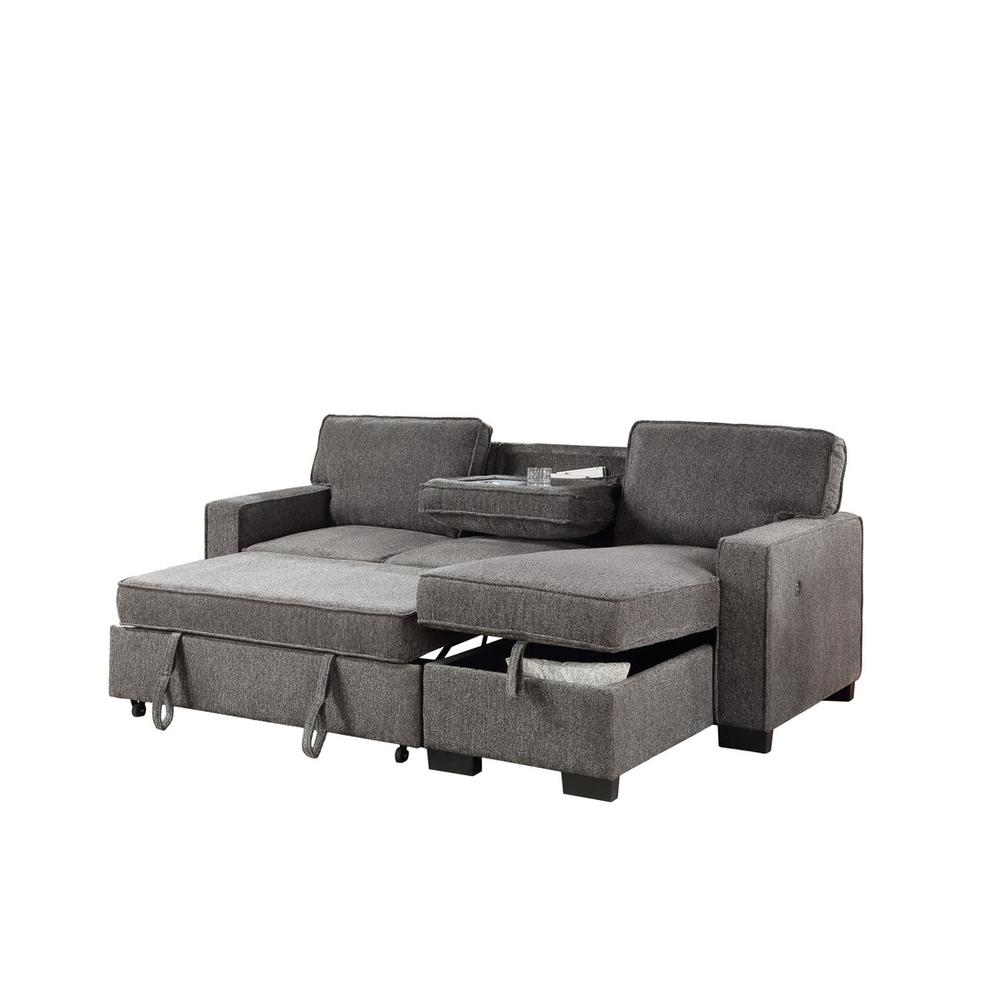 Estelle Dark Gray Fabric Reversible Sleeper Sectional with Storage Chaise Drop-Down Table 2 Cup Holders and 2 USB Ports. Picture 1