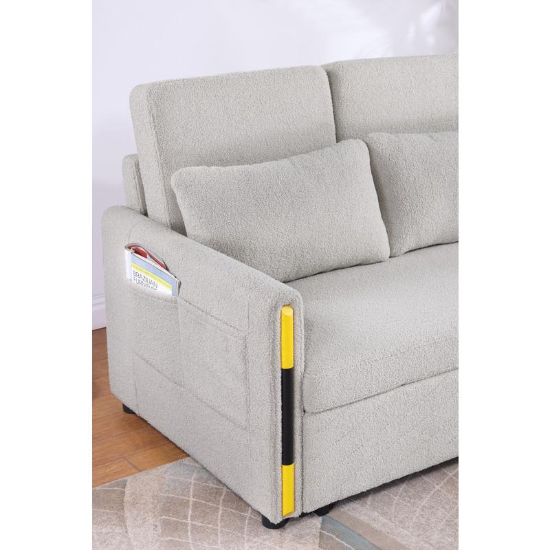 Beige Teddy Velvet Sleeper Loveseat with Side Pockets. Picture 6