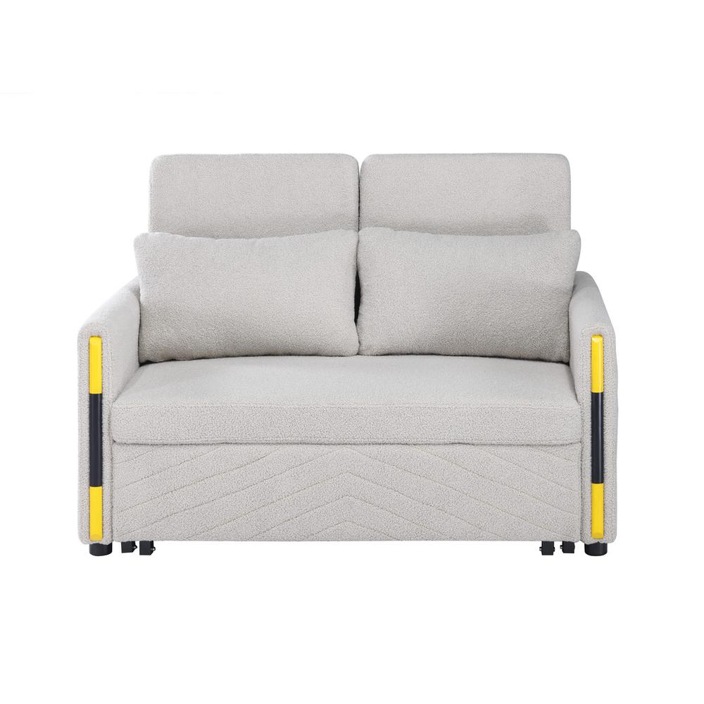 Beige Teddy Velvet Sleeper Loveseat with Side Pockets. Picture 5