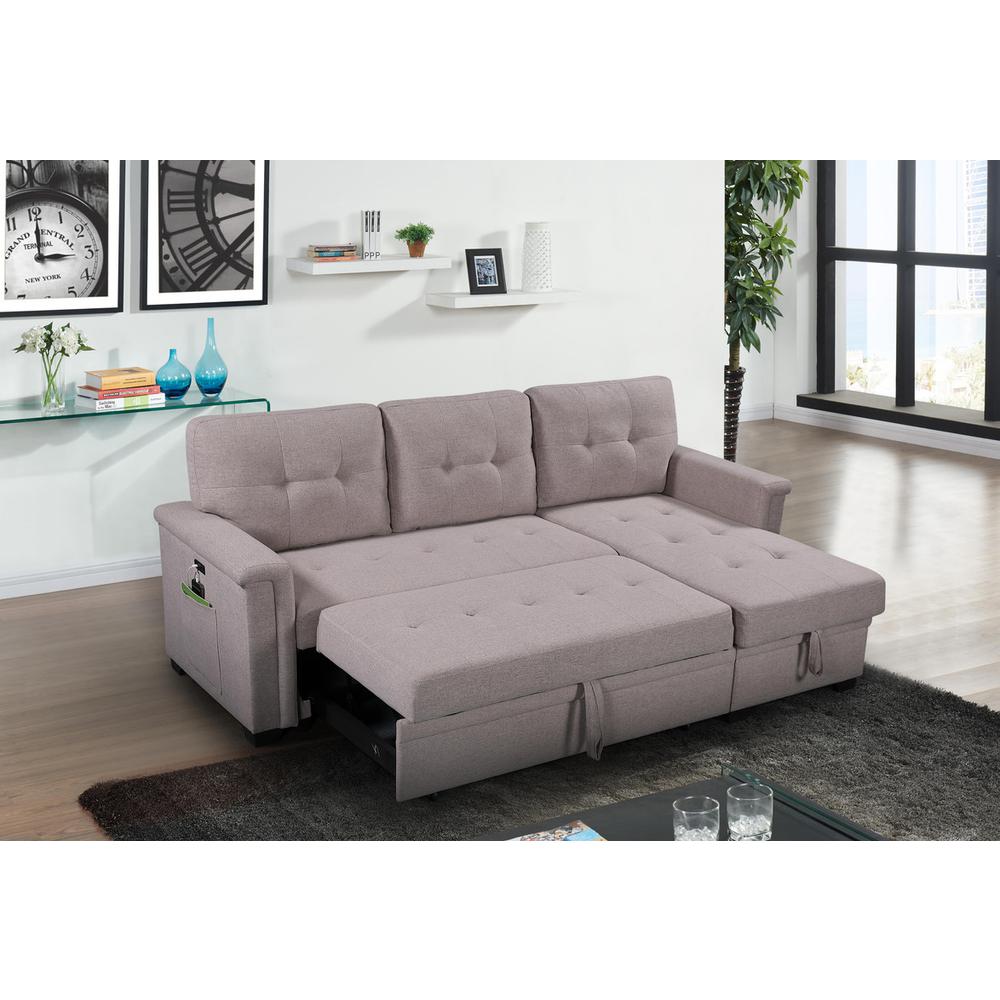 Ashlyn Light Gray Reversible Sleeper Sectional Sofa with Storage Chaise, USB Charging Ports and Pocket. Picture 7
