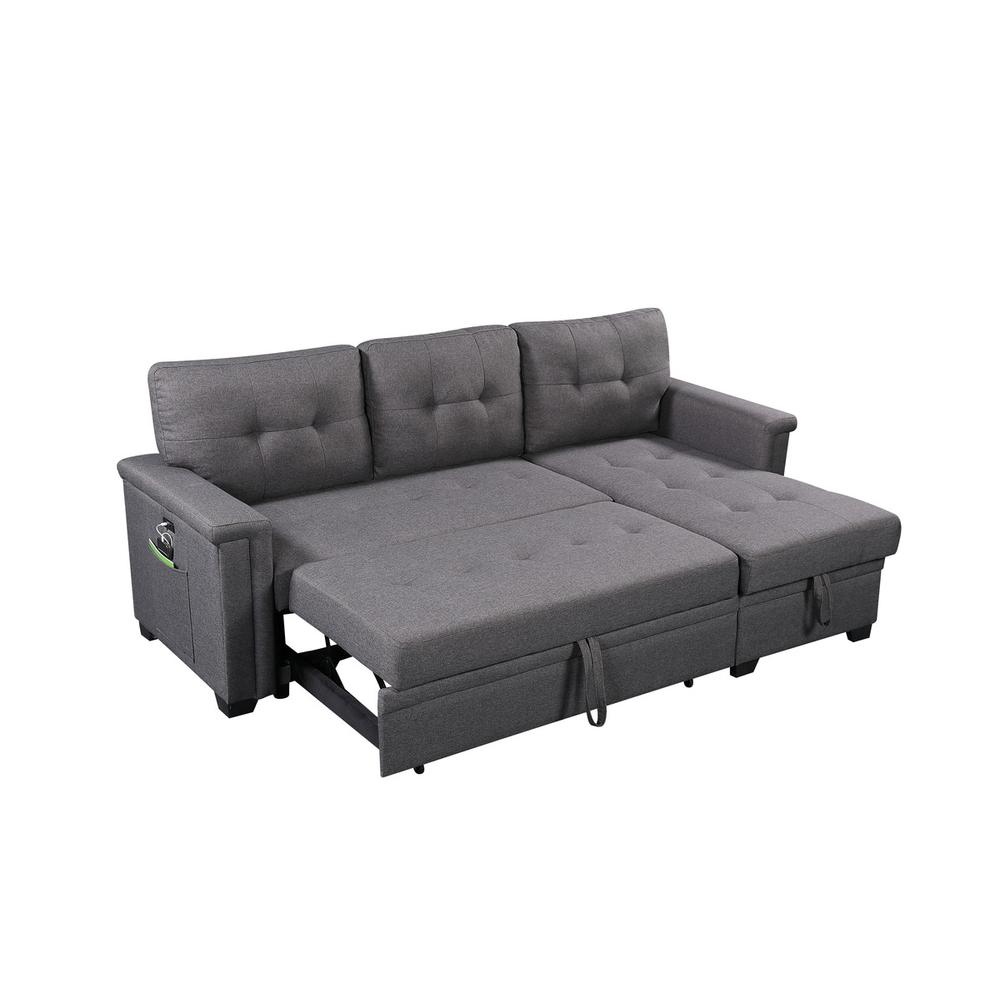 Nathan Dark Gray Reversible Sleeper Sectional Sofa with Storage Chaise, USB Charging Ports and Pocket. Picture 4