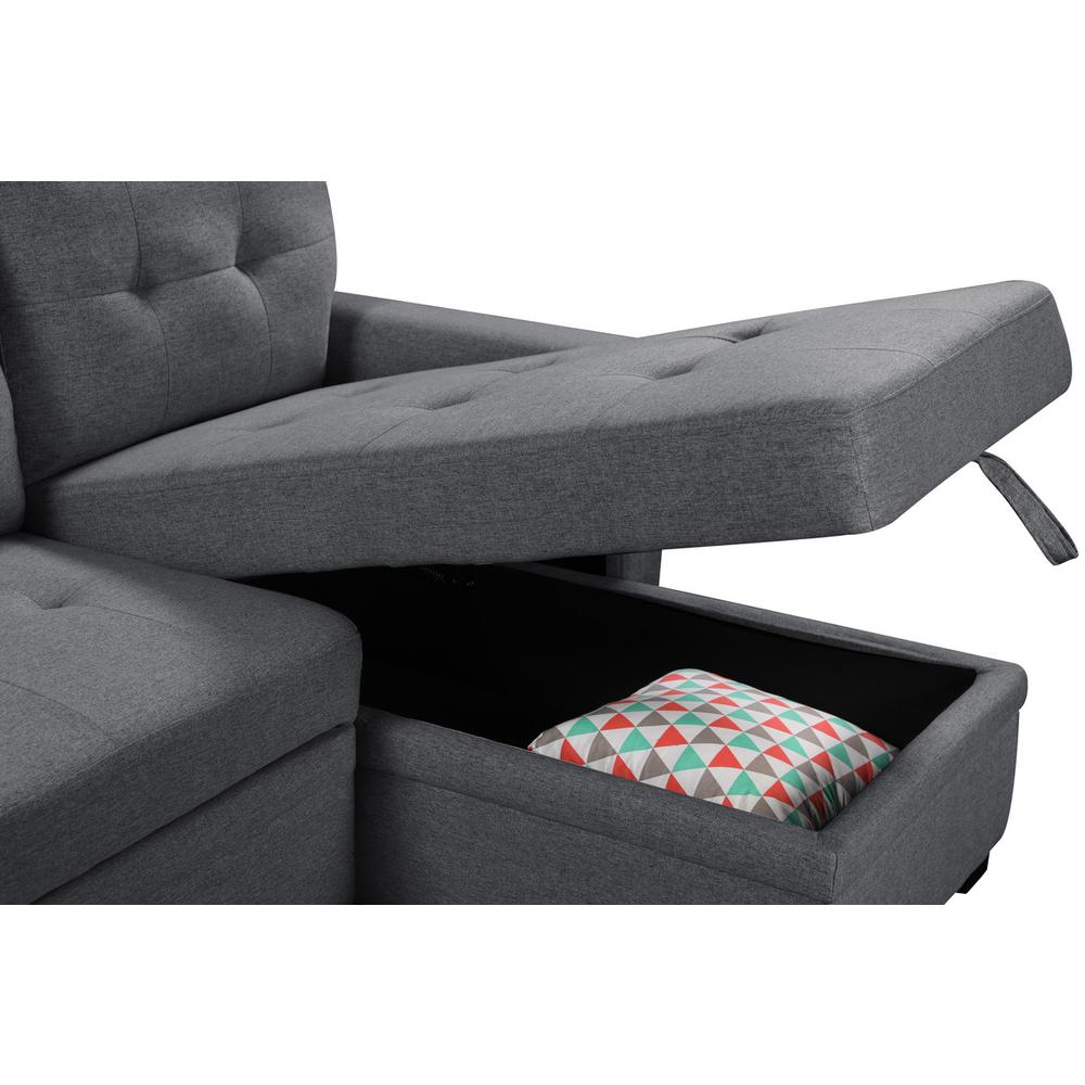 Nathan Dark Gray Reversible Sleeper Sectional Sofa with Storage Chaise, USB Charging Ports and Pocket. Picture 5