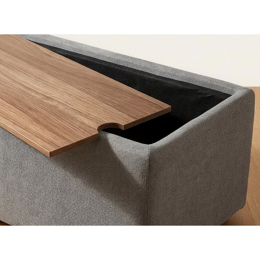 Light Gray Upholstered Storage Ottoman Console Table with Wooden Top. Picture 6