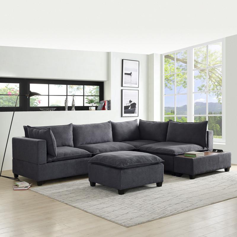 Madison Dark Gray Fabric 6 Piece Modular Sectional Sofa with Ottoman and USB Storage Console Table. Picture 10