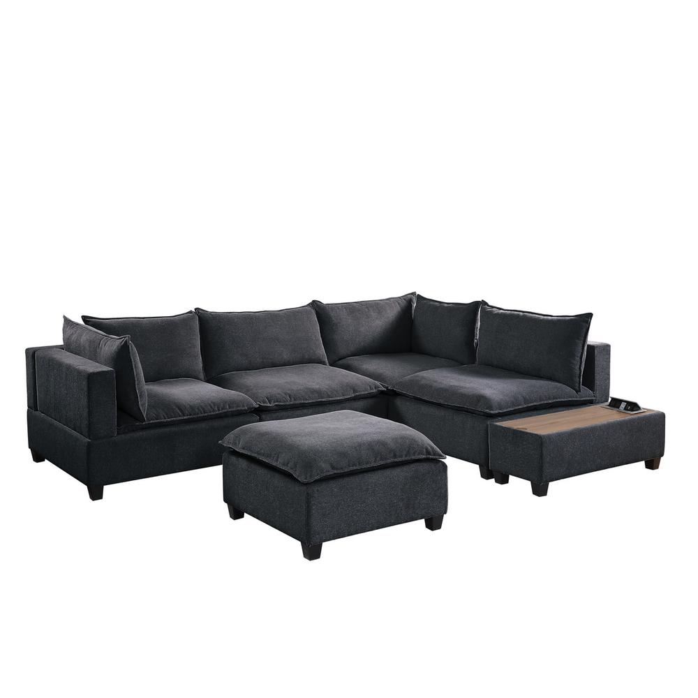 Madison Dark Gray Fabric 6 Piece Modular Sectional Sofa with Ottoman and USB Storage Console Table. Picture 2