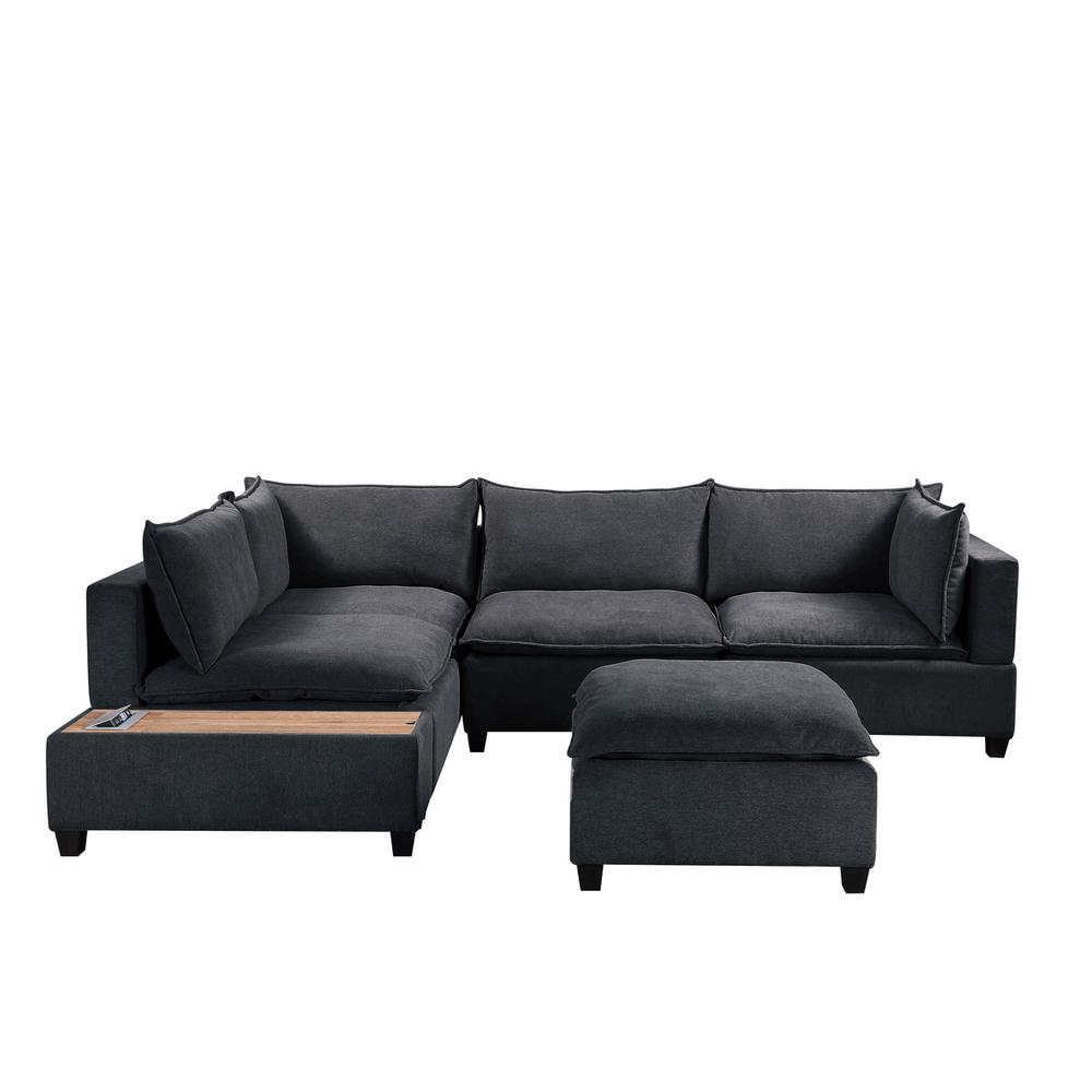 Madison Dark Gray Fabric 6 Piece Modular Sectional Sofa with Ottoman and USB Storage Console Table. Picture 4