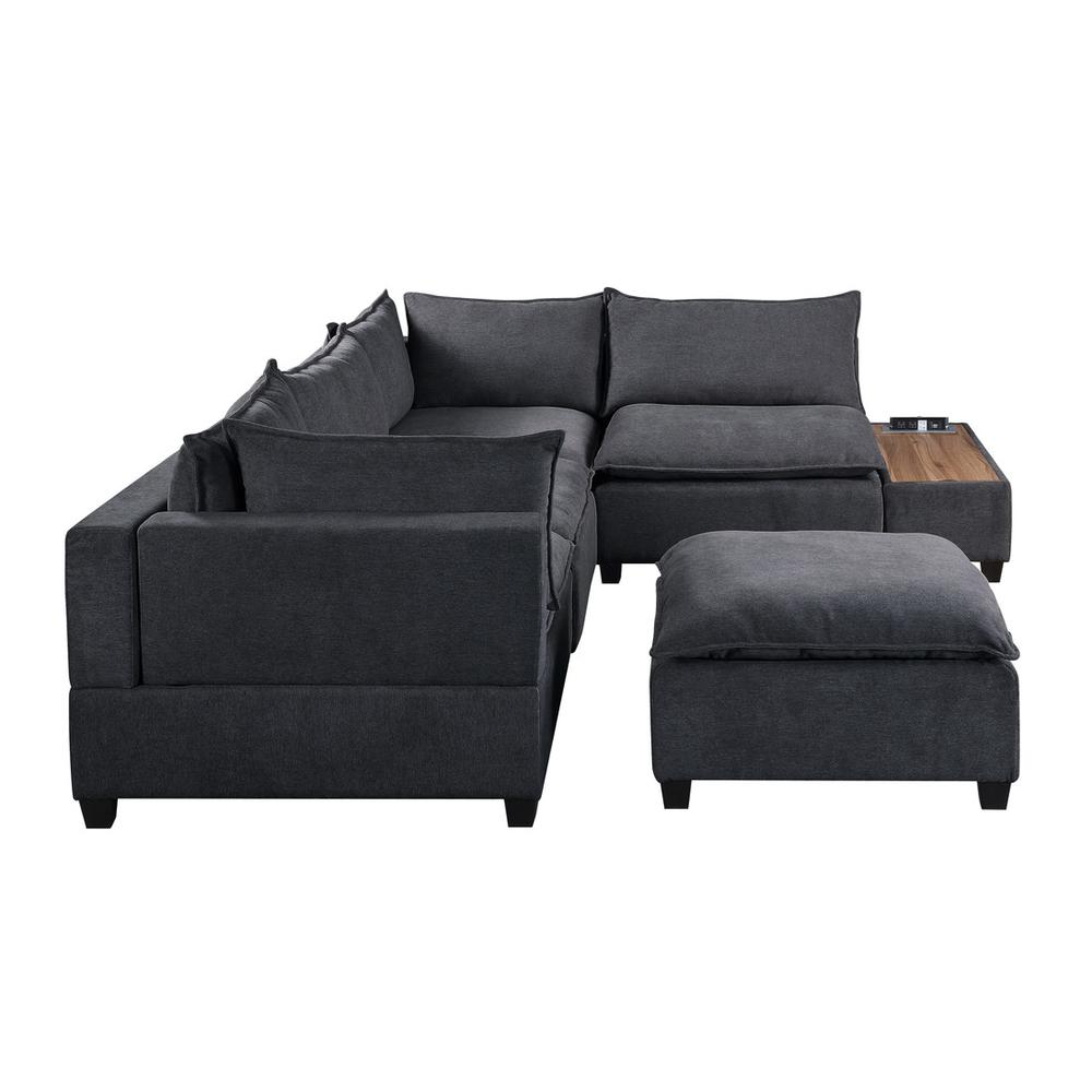 Madison Dark Gray Fabric 6 Piece Modular Sectional Sofa with Ottoman and USB Storage Console Table. Picture 5