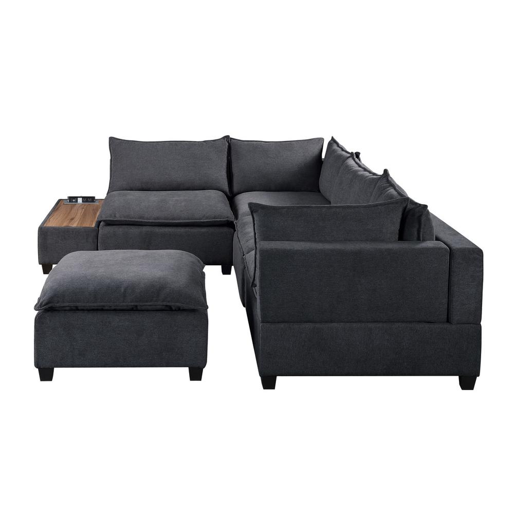 Madison Dark Gray Fabric 6 Piece Modular Sectional Sofa with Ottoman and USB Storage Console Table. Picture 6