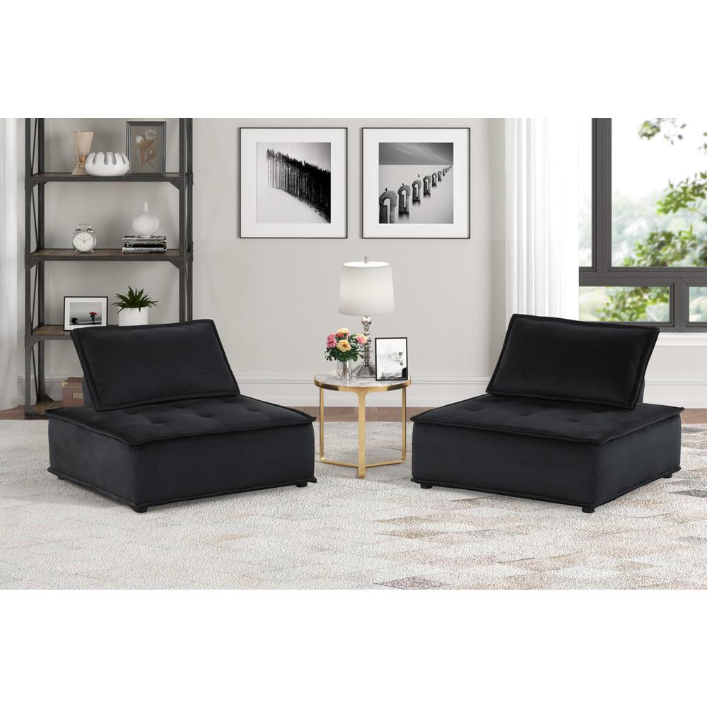 Anna Black Velvet Set of 2 Armless Lounge Chair. Picture 4