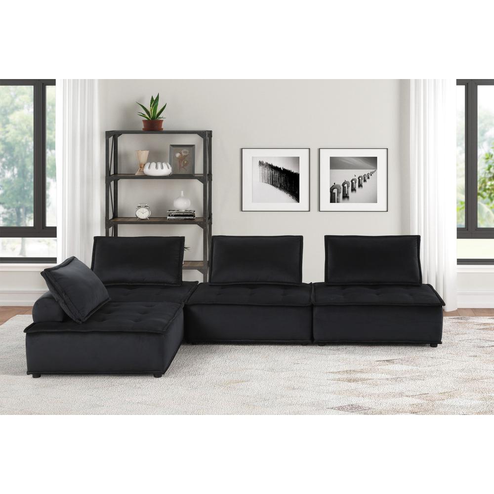 Anna Black Velvet 4-Seater Modular Sofa. Picture 5