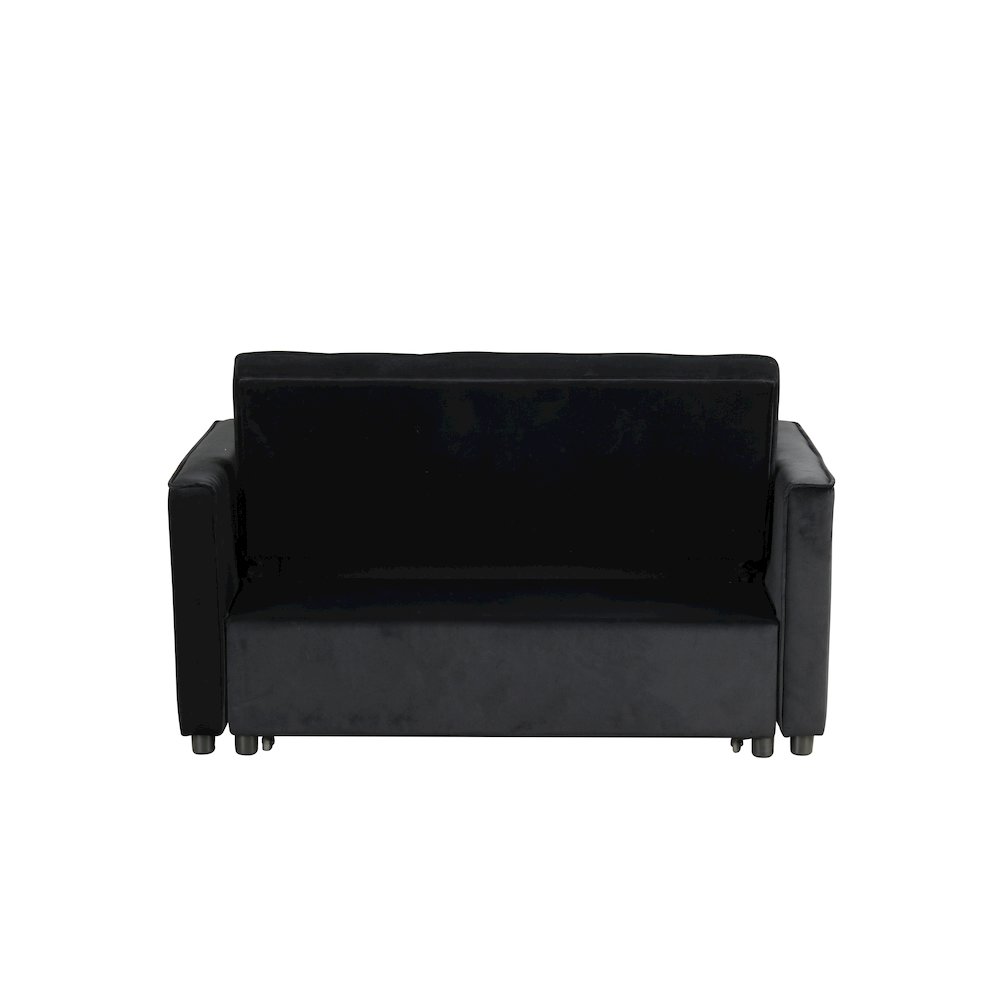 53.5"W Black Velvet Convertible Sleeper Loveseat with Tufting. Picture 8