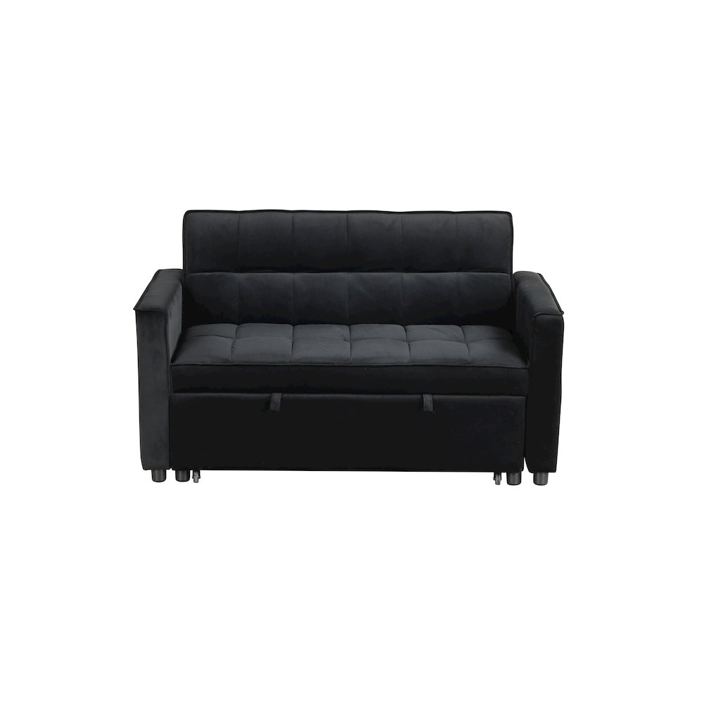 53.5"W Black Velvet Convertible Sleeper Loveseat with Tufting. Picture 7