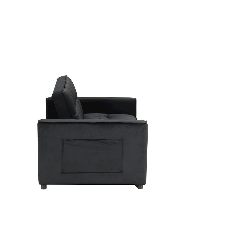 53.5"W Black Velvet Convertible Sleeper Loveseat with Tufting. Picture 9