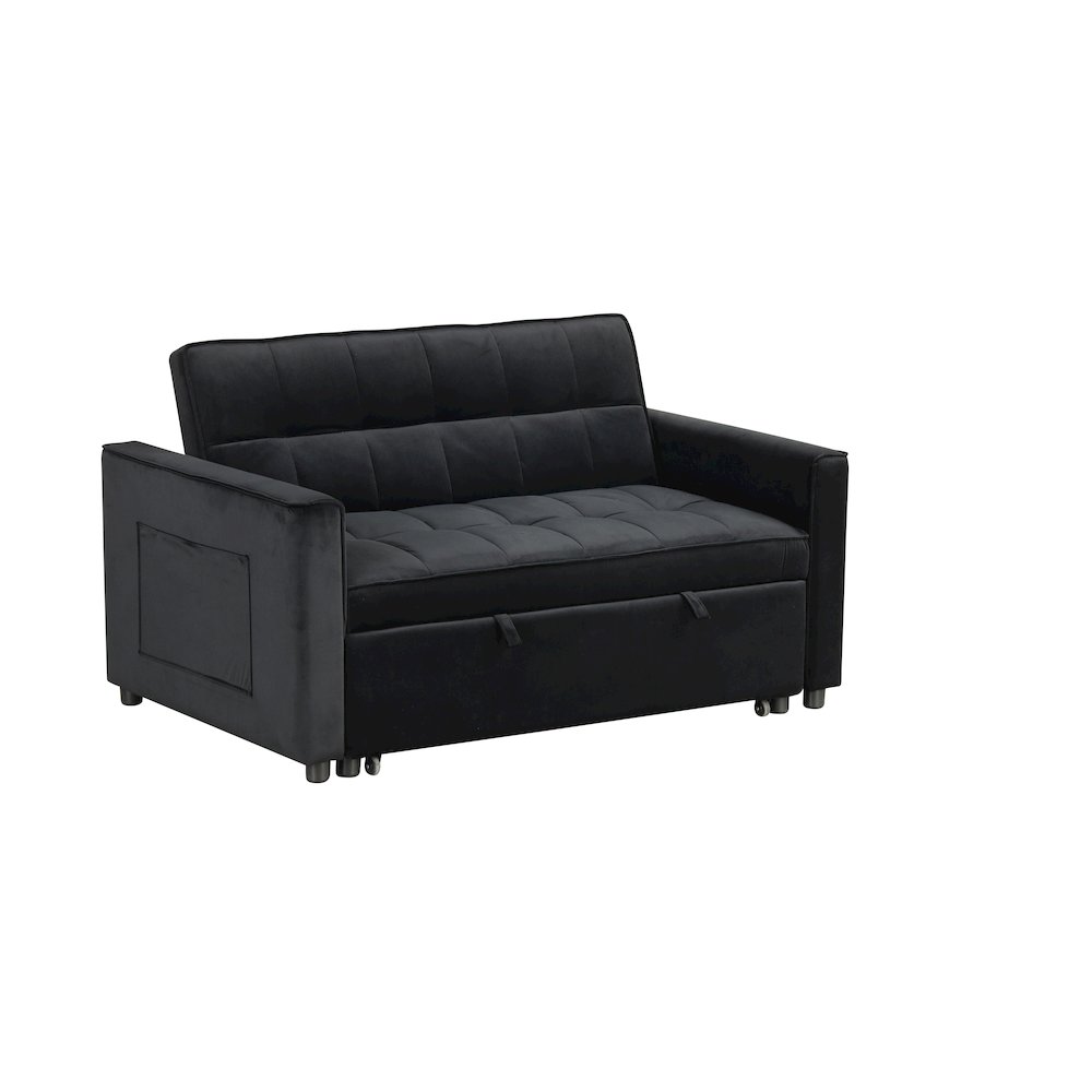 53.5"W Black Velvet Convertible Sleeper Loveseat with Tufting. Picture 3