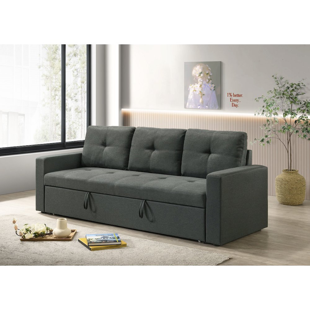 83.5"W Dark Gray Fabric Sleeper Sofa with Tufted Cushions. Picture 4