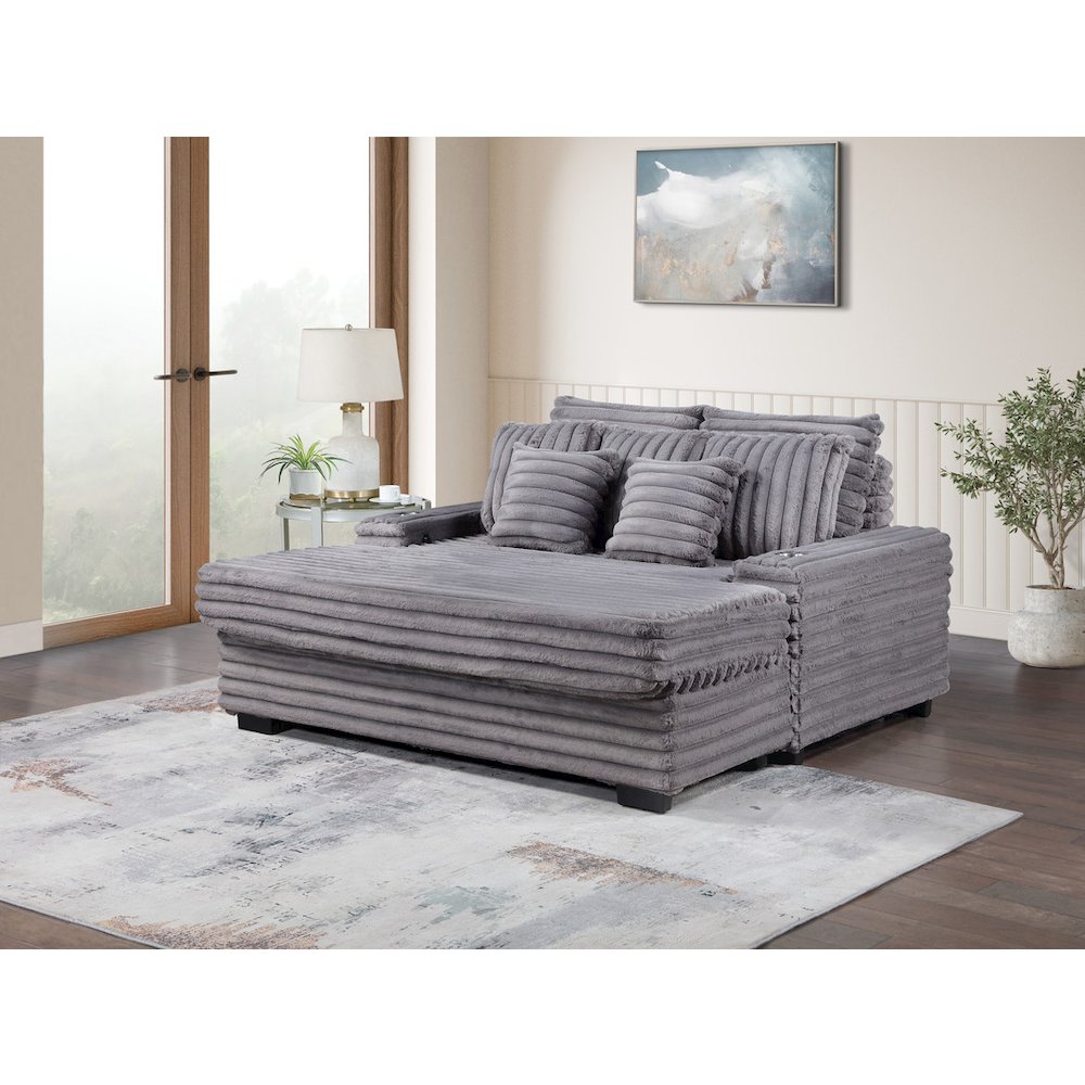 Symphony 67"W Gray Corduroy Oversized Sofa Chaise Lounge Chair. Picture 3