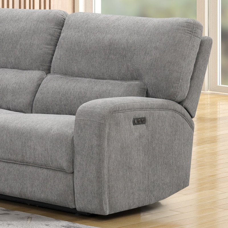 Anthony 114" Wide Light Gray Chenille Fabric Power Reclining Sectional. Picture 3
