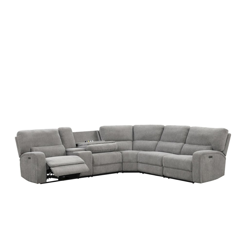 Anthony 114" Wide Light Gray Chenille Fabric Power Reclining Sectional. Picture 1