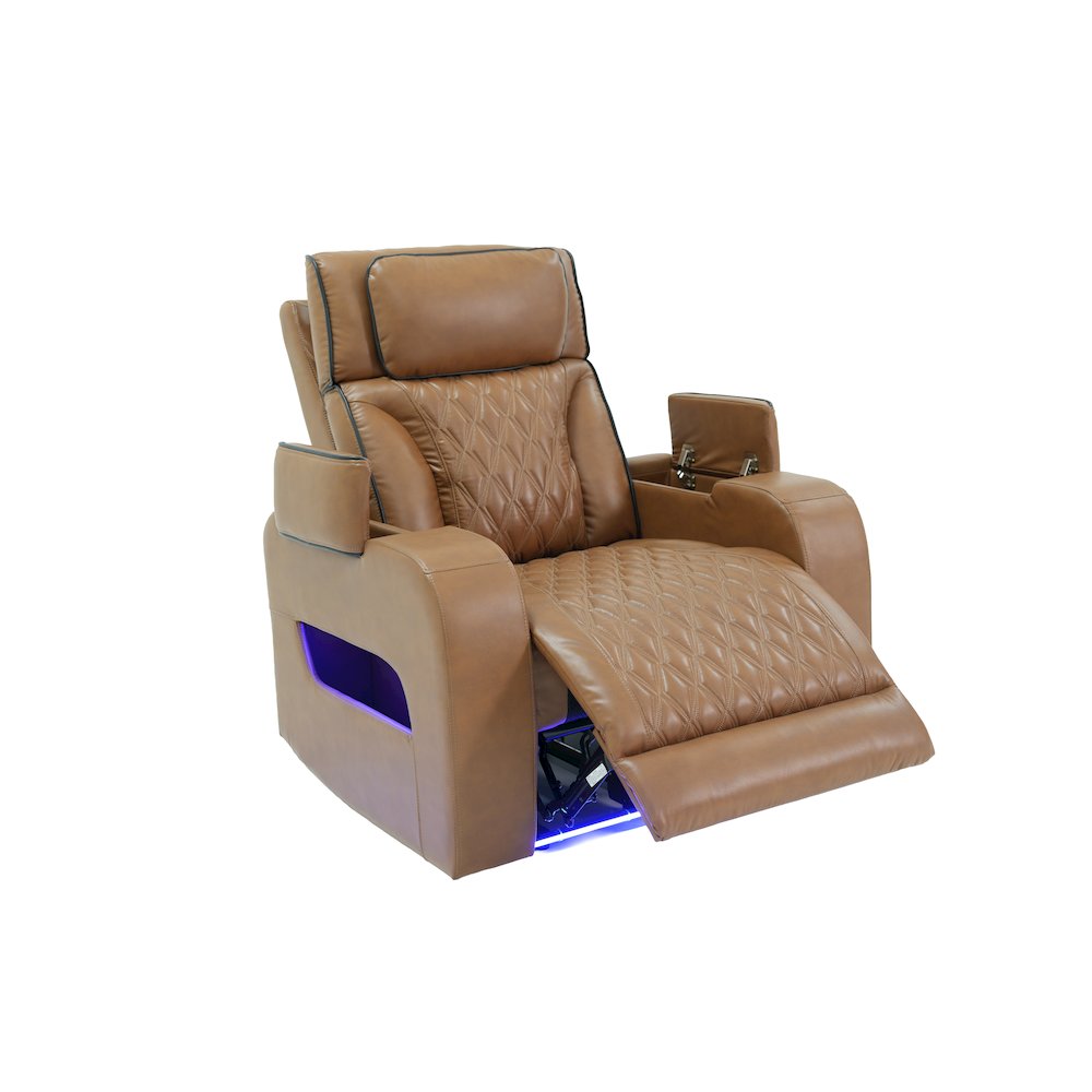 38" Light Brown Leather Aire Transformer Power Reclining Chair, Power Headrest. Picture 1