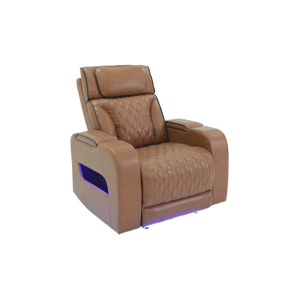 38" Light Brown Leather Aire Transformer Power Reclining Chair, Power Headrest. Picture 4