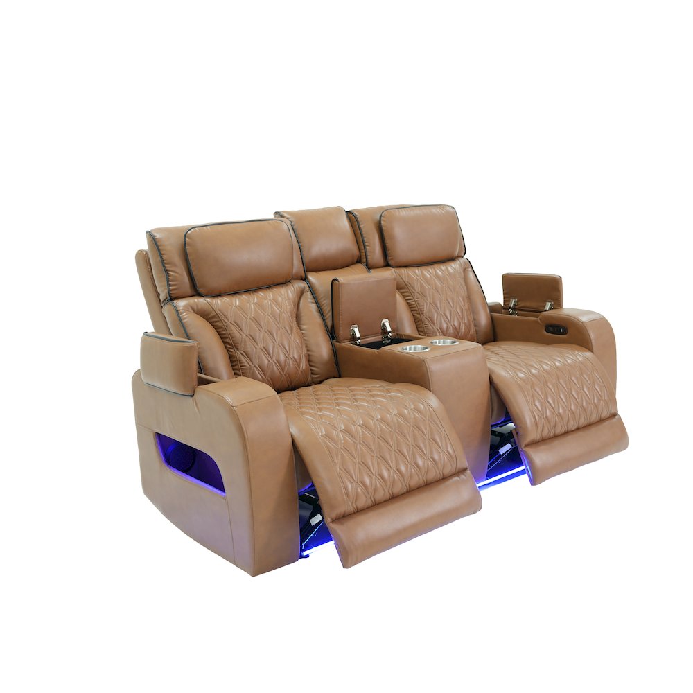 74"Light Brown Leather Aire Transformer Power Reclining Loveseat, Power Headrest. Picture 1