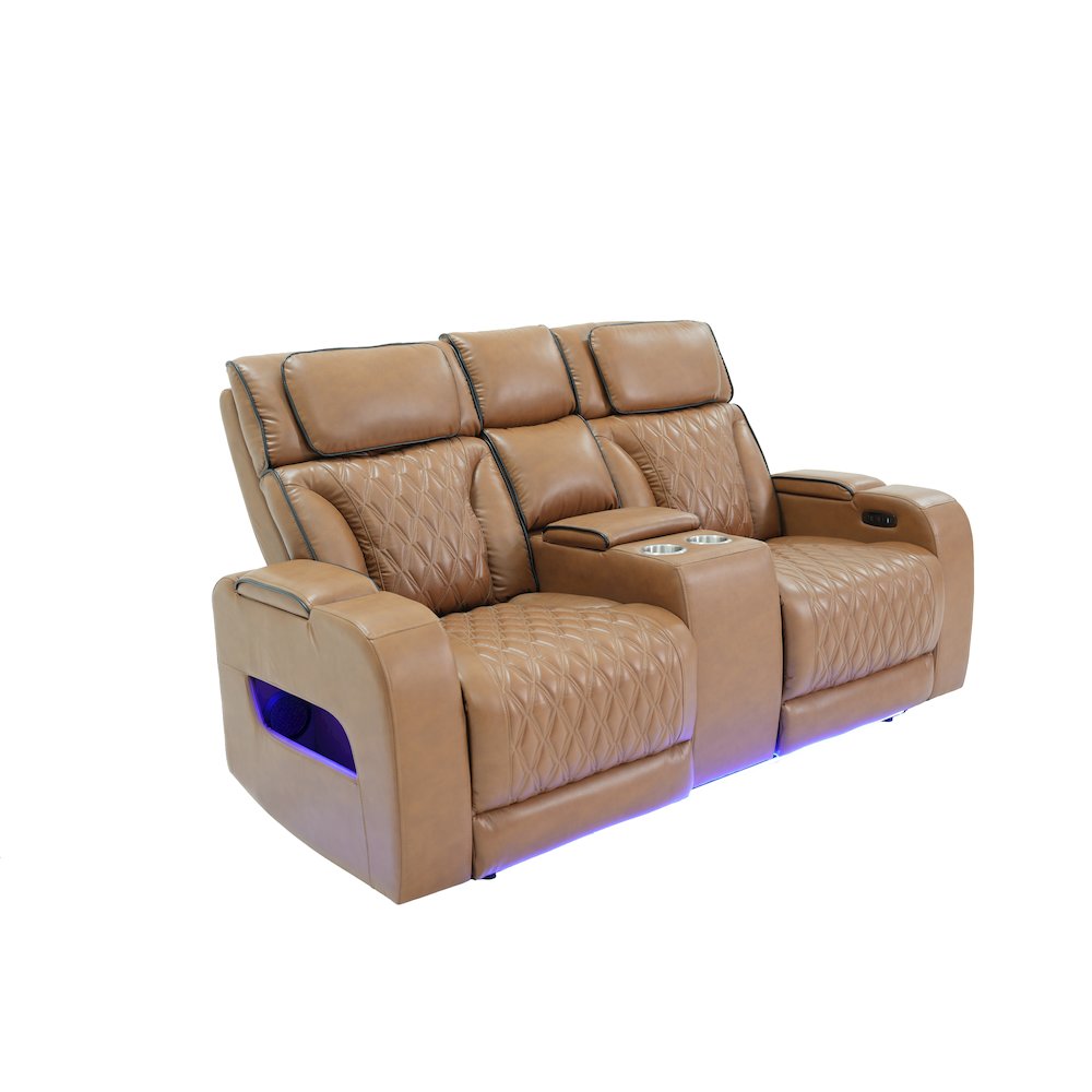 74"Light Brown Leather Aire Transformer Power Reclining Loveseat, Power Headrest. Picture 4
